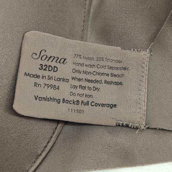 Soma Vanishing Back Full Coverage 32DD Deep Taupe Smooth - Picture 2 of 3